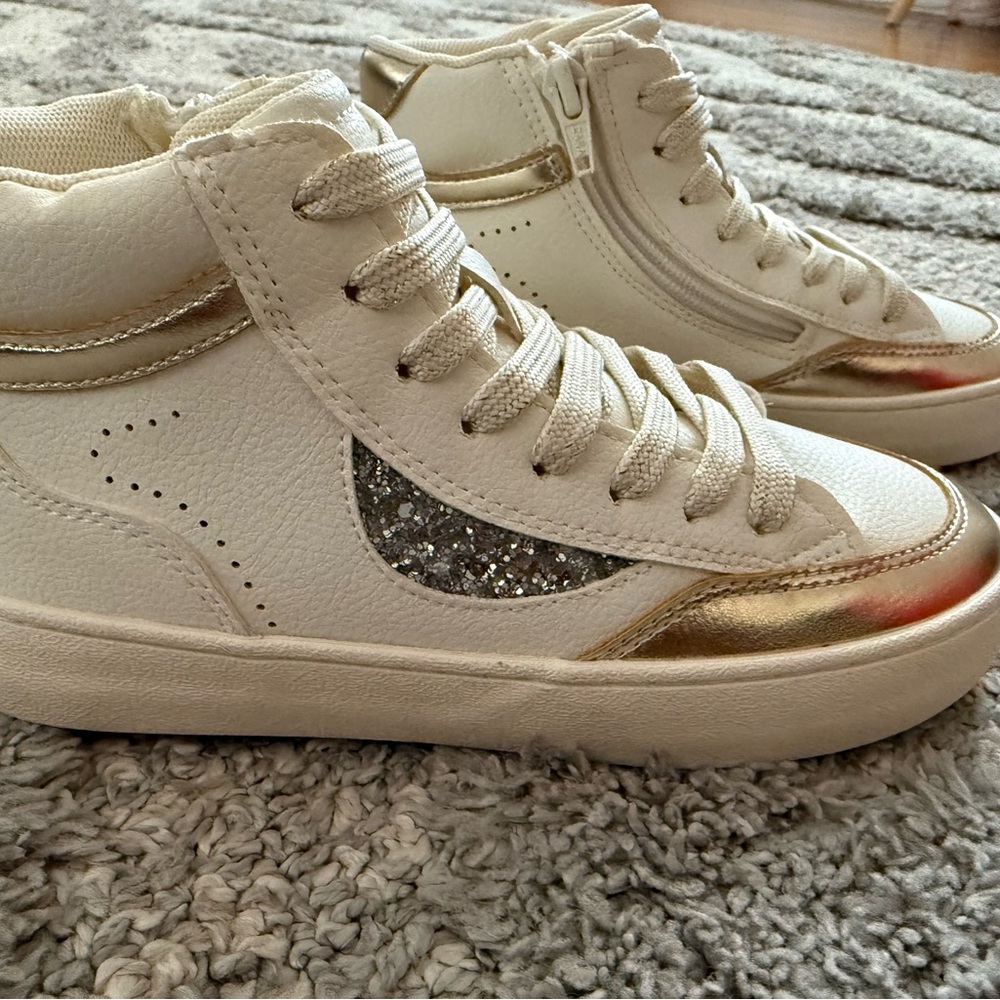 Zara Kids White and Gold High-Top Sneakers